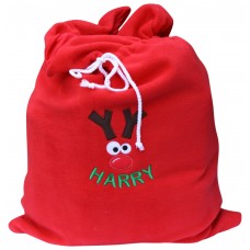 Personalised LARGE Christmas Sack Fully Lined with Reindeer Face